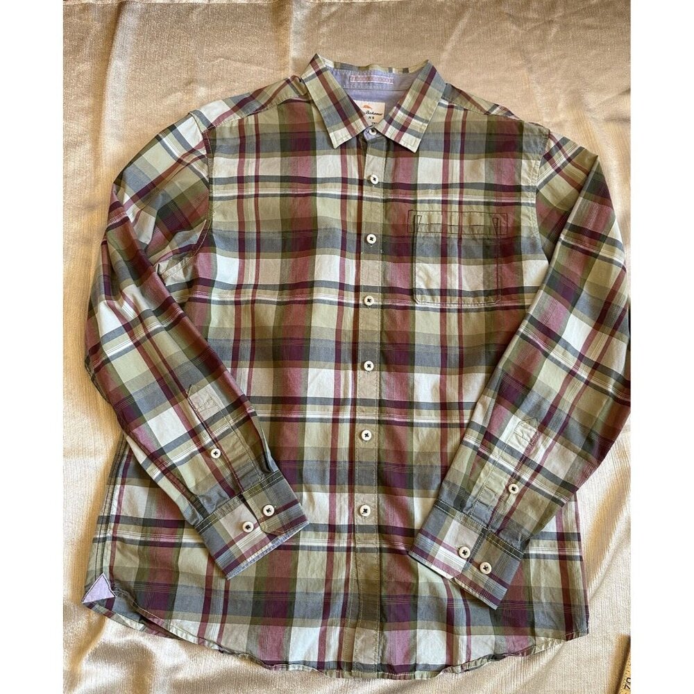 Tommy Bahama Button Down Shirt Long Sleeve Men's Large Green Red Plaid Christmas